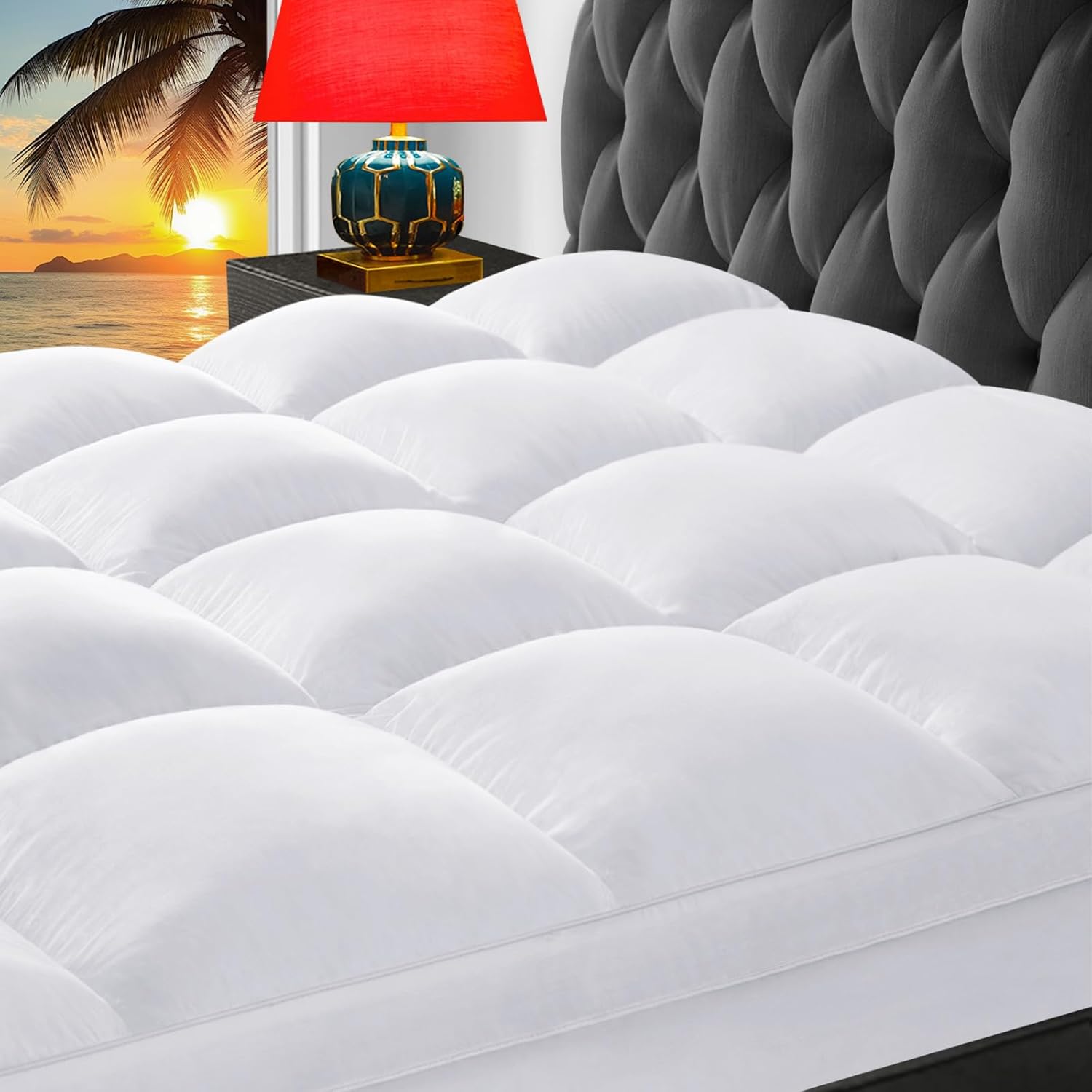 CHOKIT Luxury Soft 5D Spiral Fiber Queen Mattress Topper, Extra Thick Mattress P...