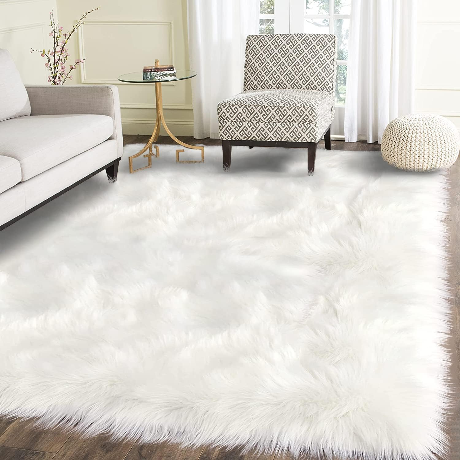 Latepis 5x7 Area Rugs White Furry Rugs Faux Sheepskin Rug Washable Rug Fluffy Ru...