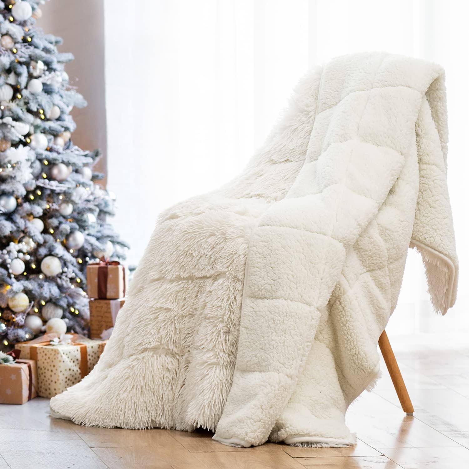 Wemore Shaggy Long Fur Faux Fur Weighted Blanket, Cozy and Fluffy Plush Sherpa L...