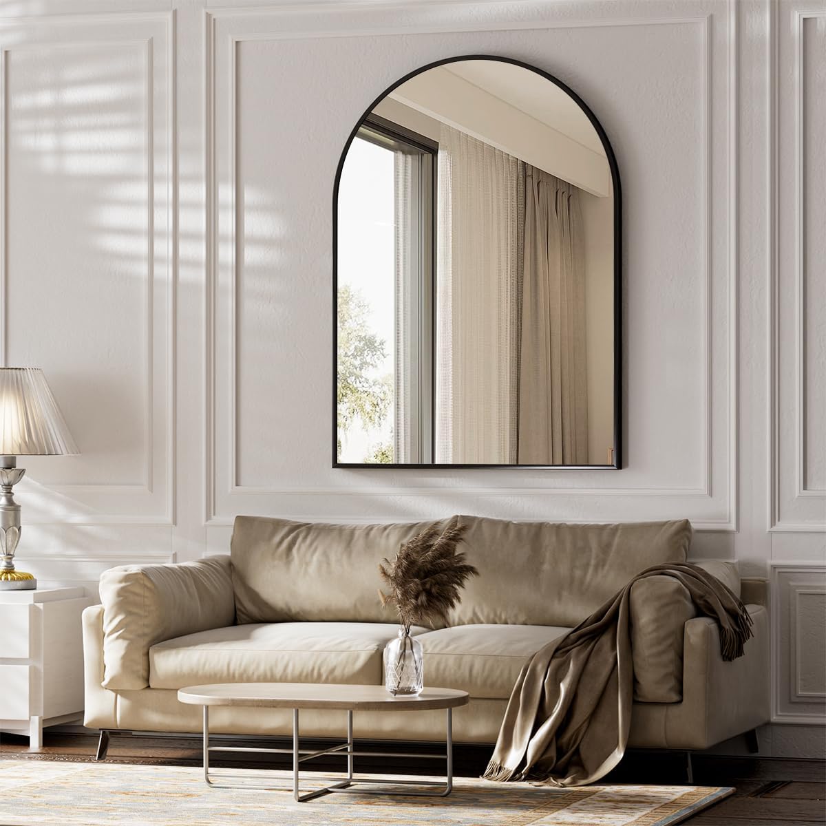 BEAUTYPEAK Wall Mounted Mirror, 30"x40" Arch Bathroom Mirror, Black Vanity Wall...