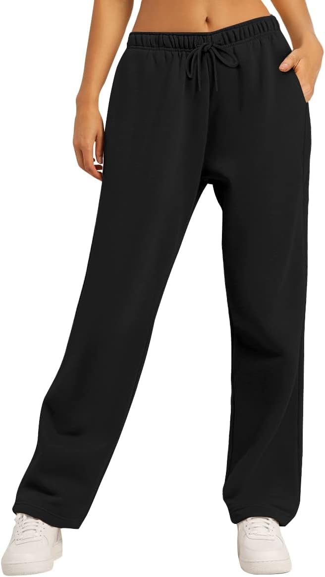 AUTOMET Women's Wide Leg Sweatpants Fleece Lined Baggy Straight Leg Lounge Pants...