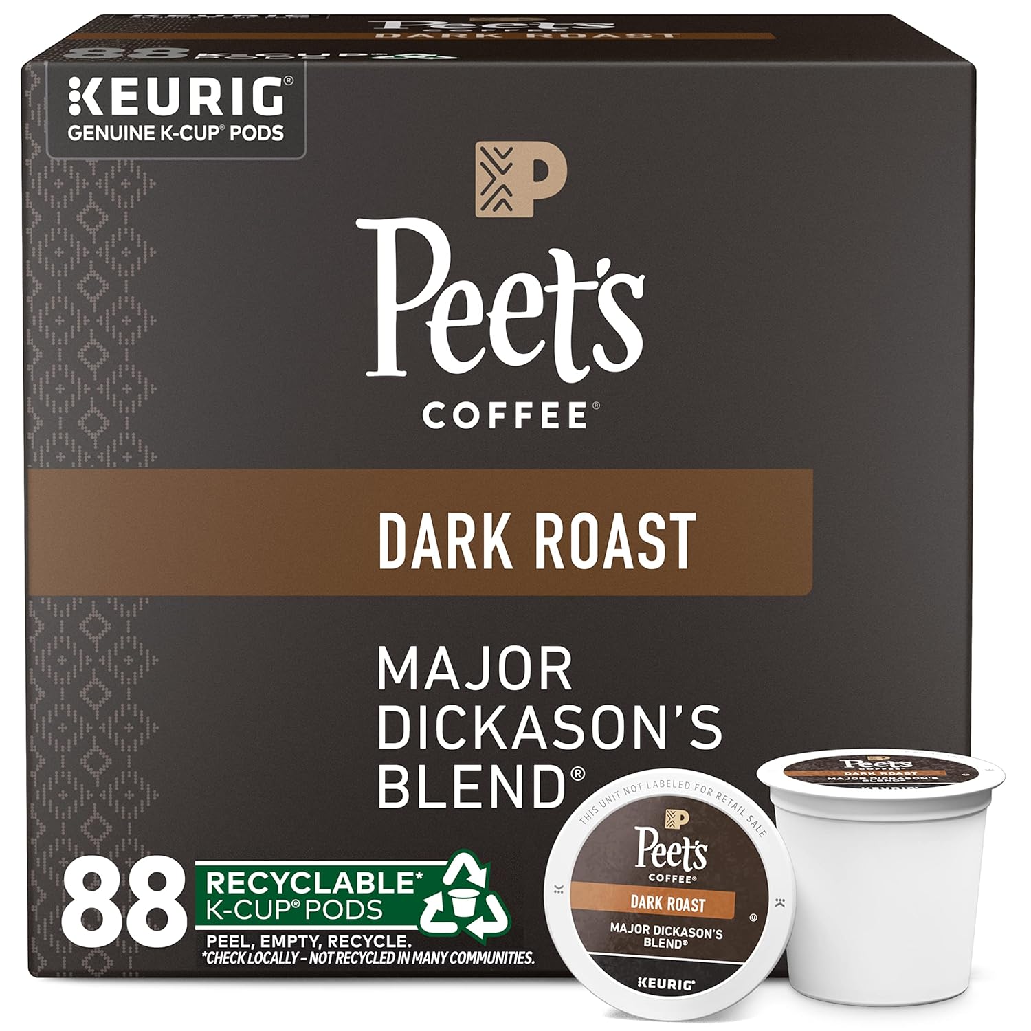 Peet's Coffee, Dark Roast Keurig K-Cup Pods - Major Dickason's Blend 88 Count (4...