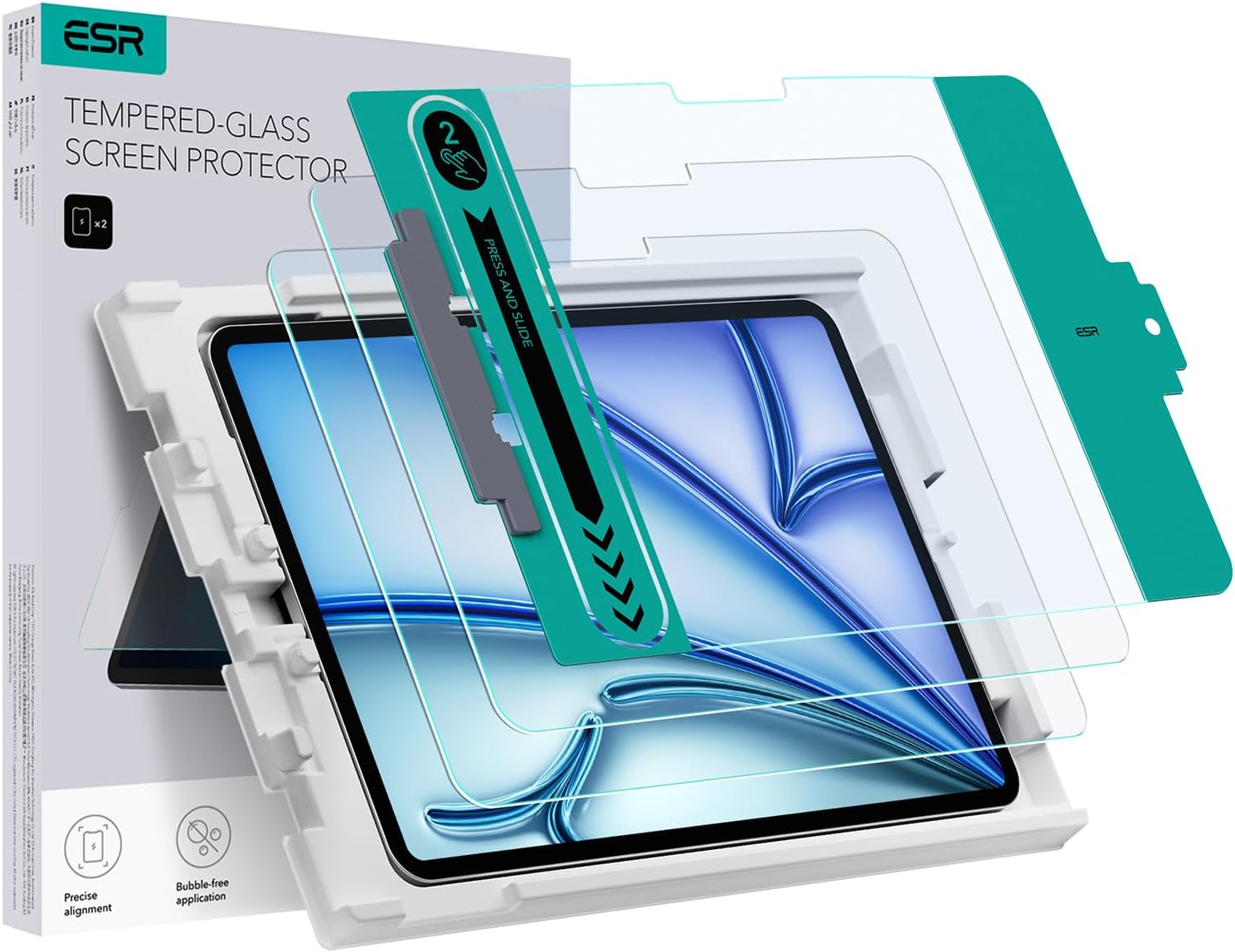 ESR 2 Pack Screen Protector for iPad Air 11 Inch M2 2024, Tempered Glass Film wi...