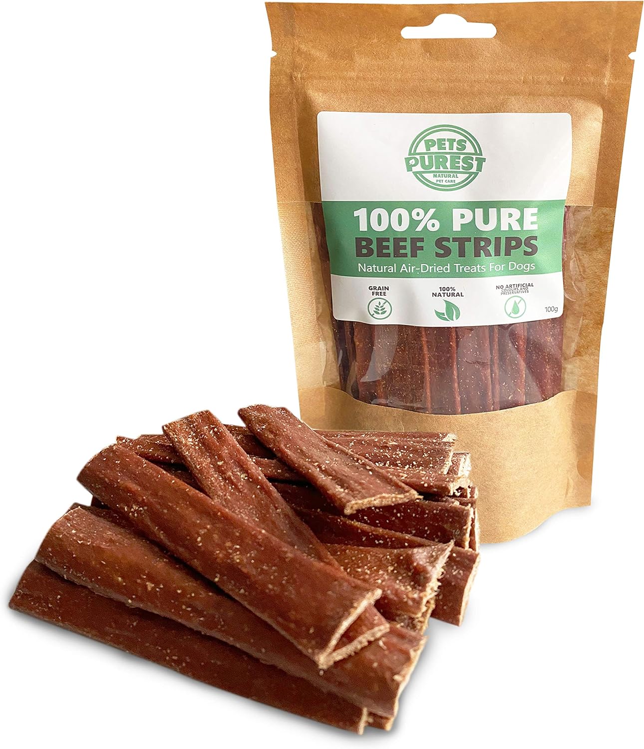 Pets Purest Dog Treats Beef Strips UK - 100% Natural Air-Dried Chews for Dogs, P...