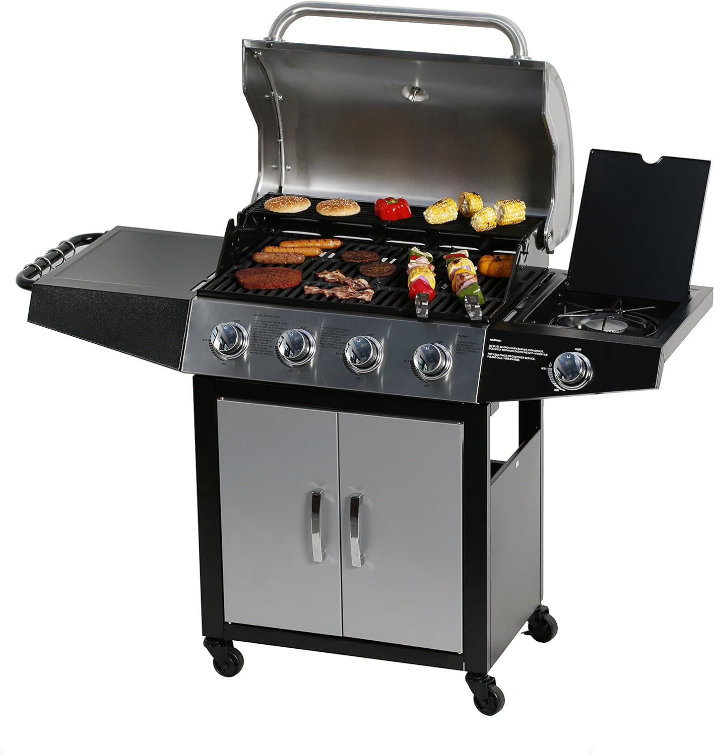 MASTER COOK Gas Grill, BBQ 4-Burner Cabinet Style Grill Propane with Side Burner...