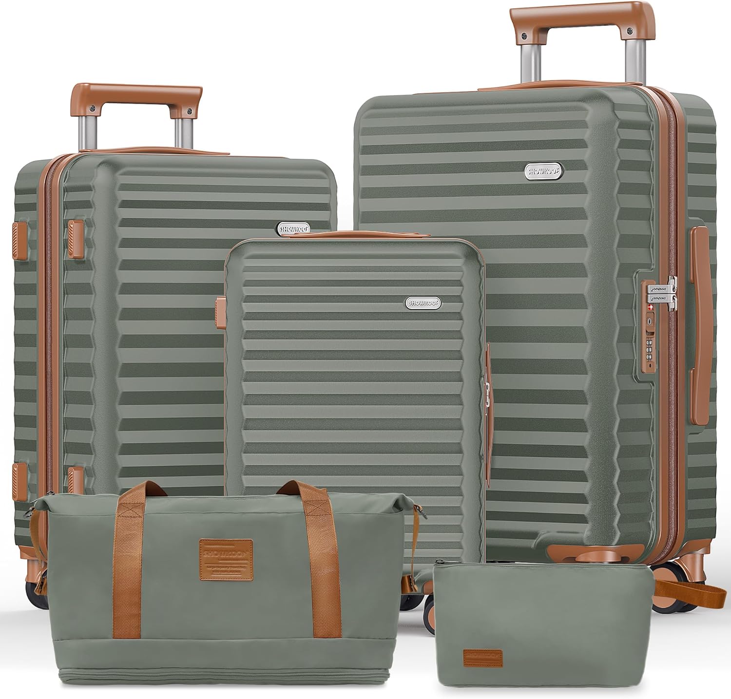 SHOWKOO Suitcase Sets 5 Piece Hard Shell Expandable Lightweight 100% PC Durable...
