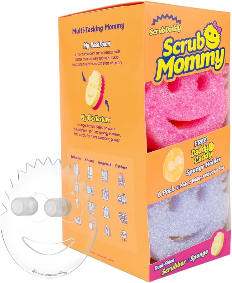 Scrub Daddy Scrub Mommy Sponges 6ct + Daddy Caddy - Scratch-Free Multipurpose Di...