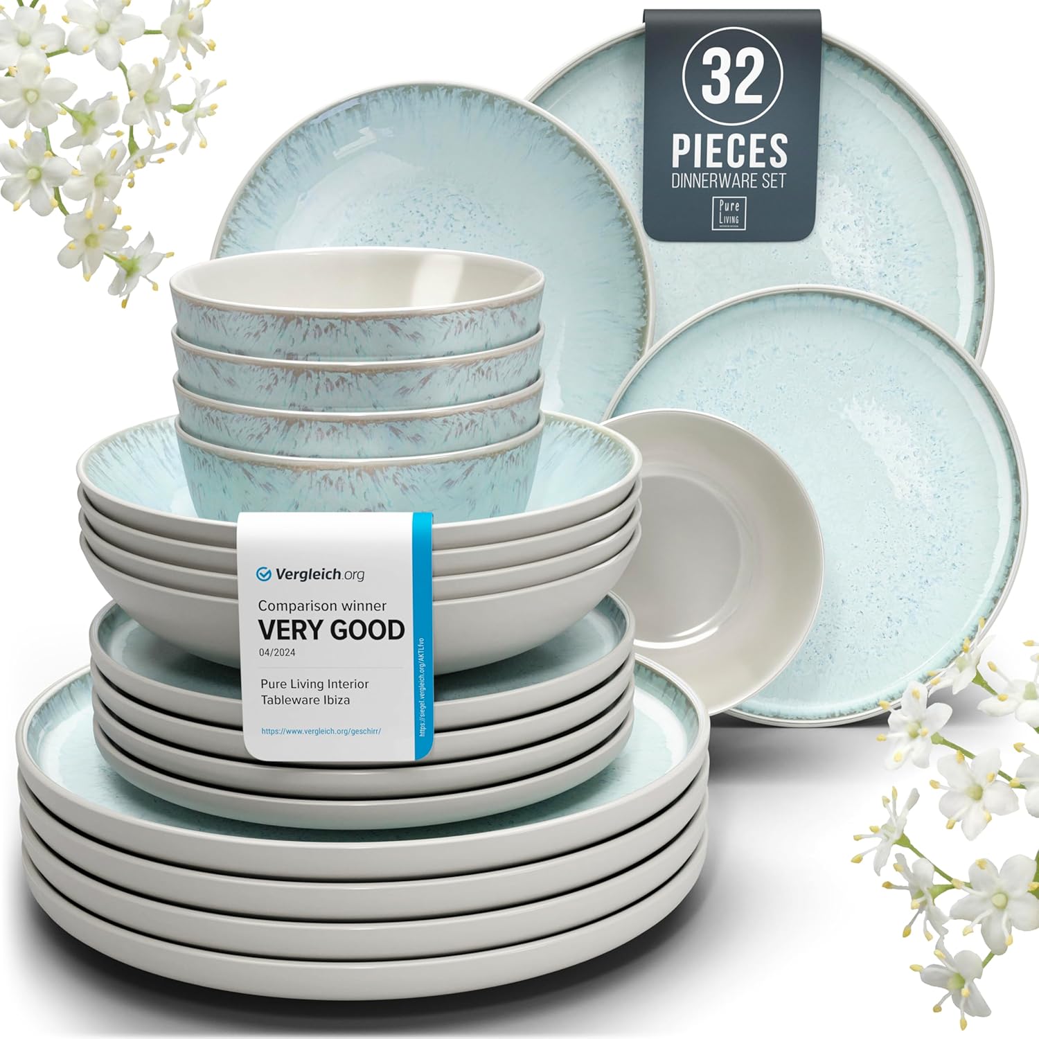 32 Piece Dinnerware Sets for 8 - Modern Style Stoneware Dinnerware Set - Scratch...