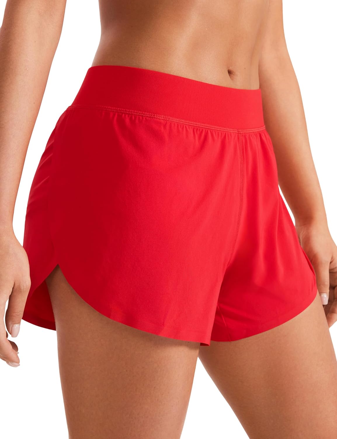 CRZ YOGA Mid Waisted Dolphin Athletic Shorts for Women 4" Lightweight High Split...
