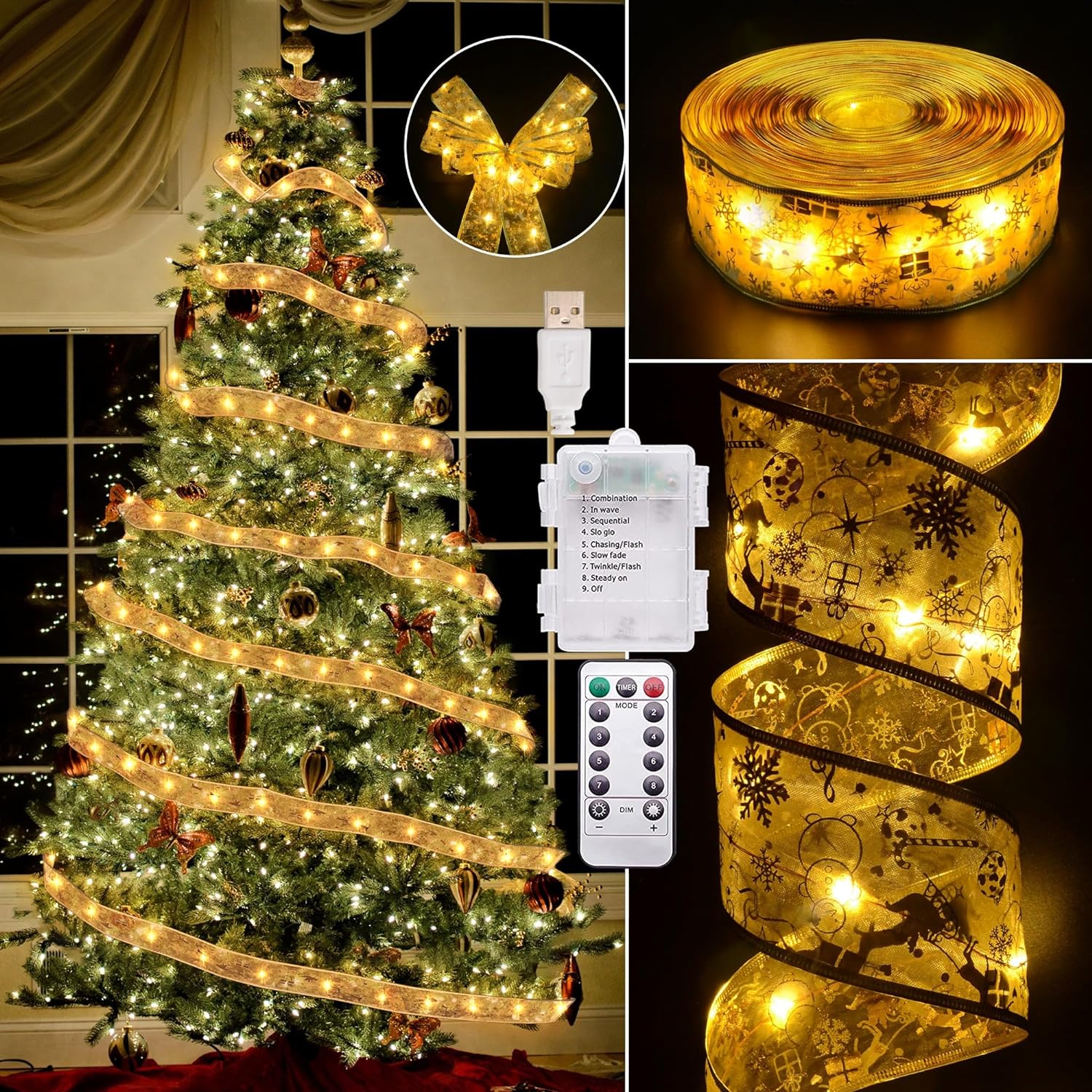 Christmas Decorations - 2.5Inch x 66Ft 200 Led Christmas Tree Ribbon Lights with...