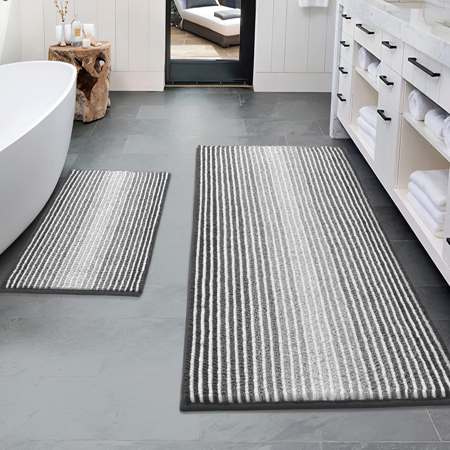 BSICPRO Bathroom Rugs and Mats Sets, 2 Piece Thick Absorbent Chenille Non Slip,...
