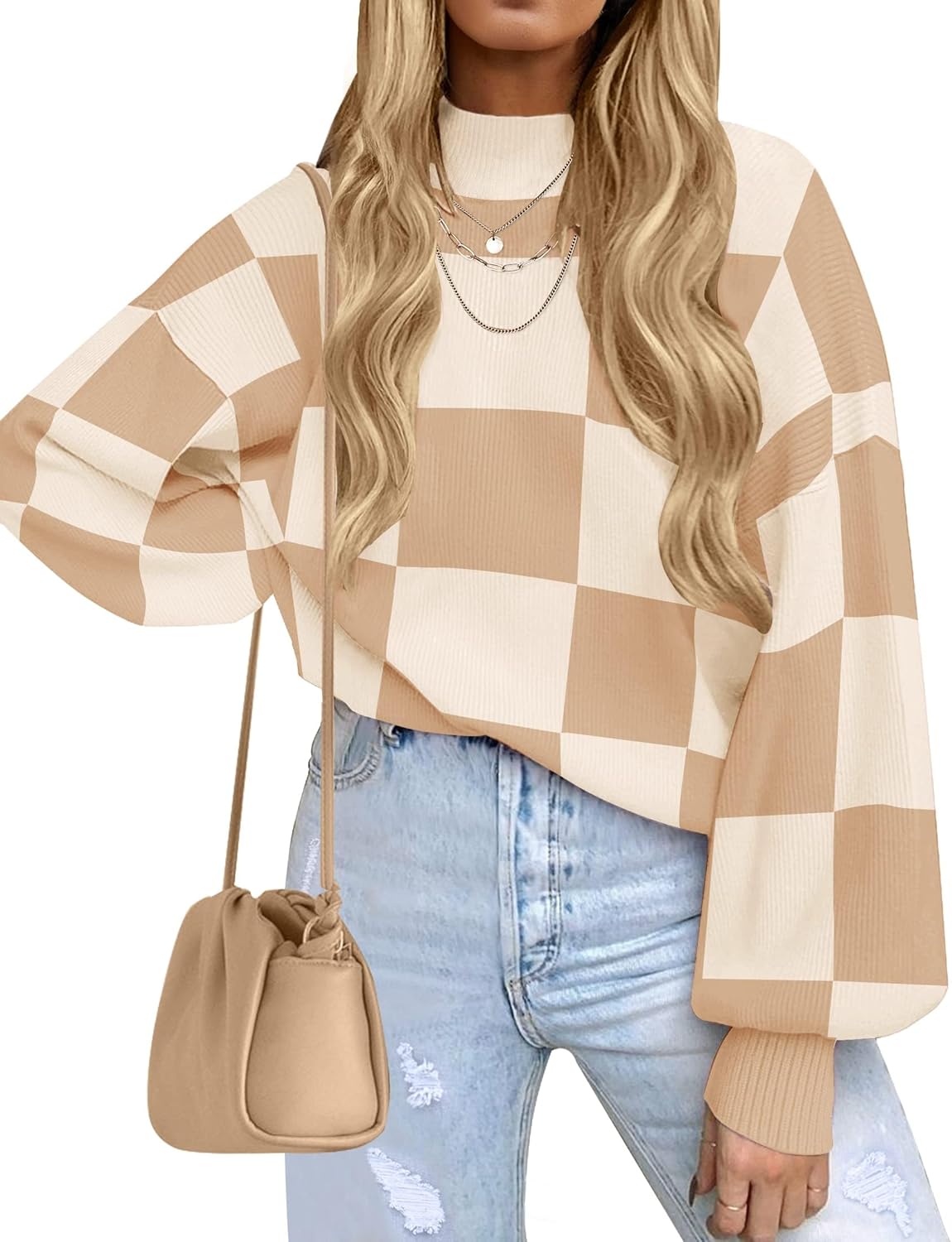 ZESICA Women's 2024 Fall Fashion Turtleneck Long Sleeve Striped Ribbed Knit Loos...