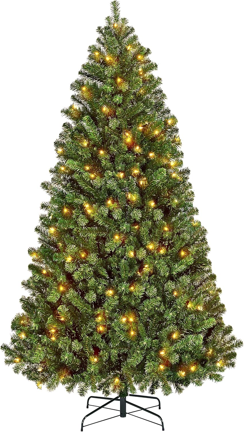 Yaheetech 6Ft Pre-lit Spruce Artificial Hinged Christmas Pine Tree Prelighted Ho...