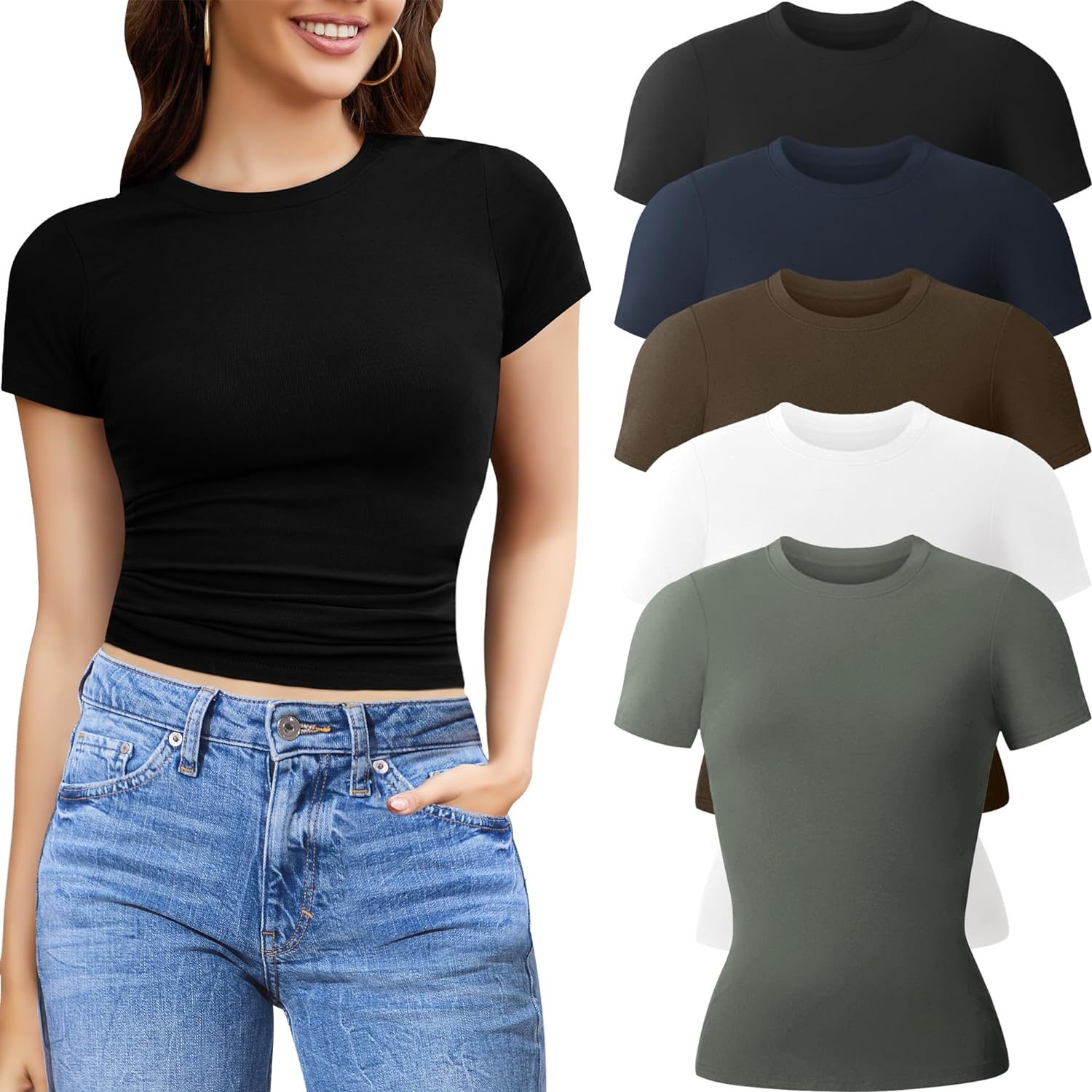 CE' CERDR 5 Pack Womens T Shirts Crew Neck Short Sleeve Shirts for Women Casual...