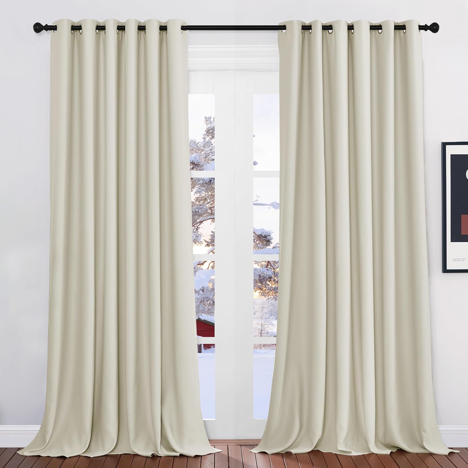 PONY DANCE Light Beige Blackout Curtains with eyelets- Light Blocking Thermal Cu...