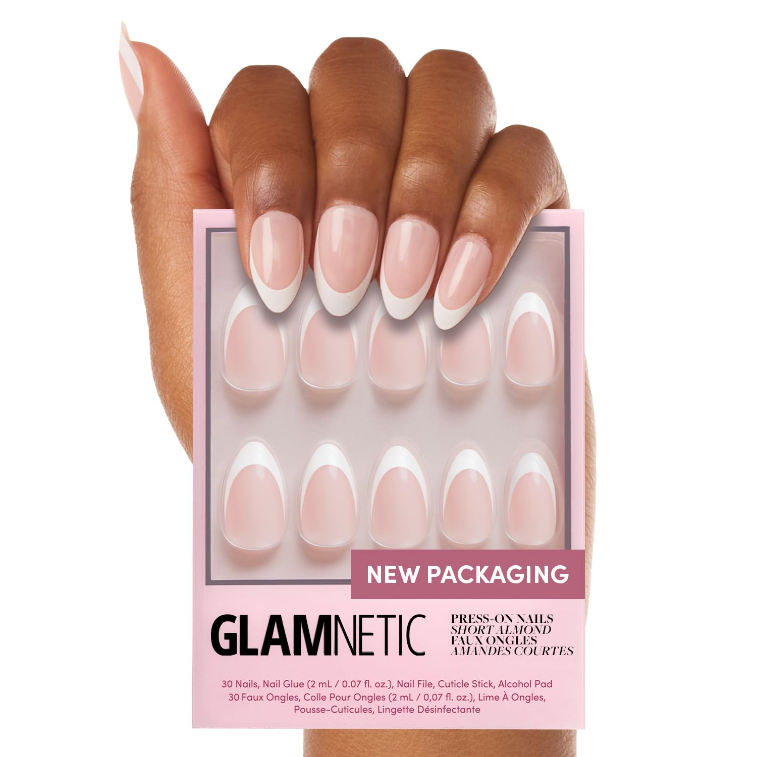 Glamnetic Press On Nails - Ma Damn | French Tip , UV Finish Short Pointed Almond...