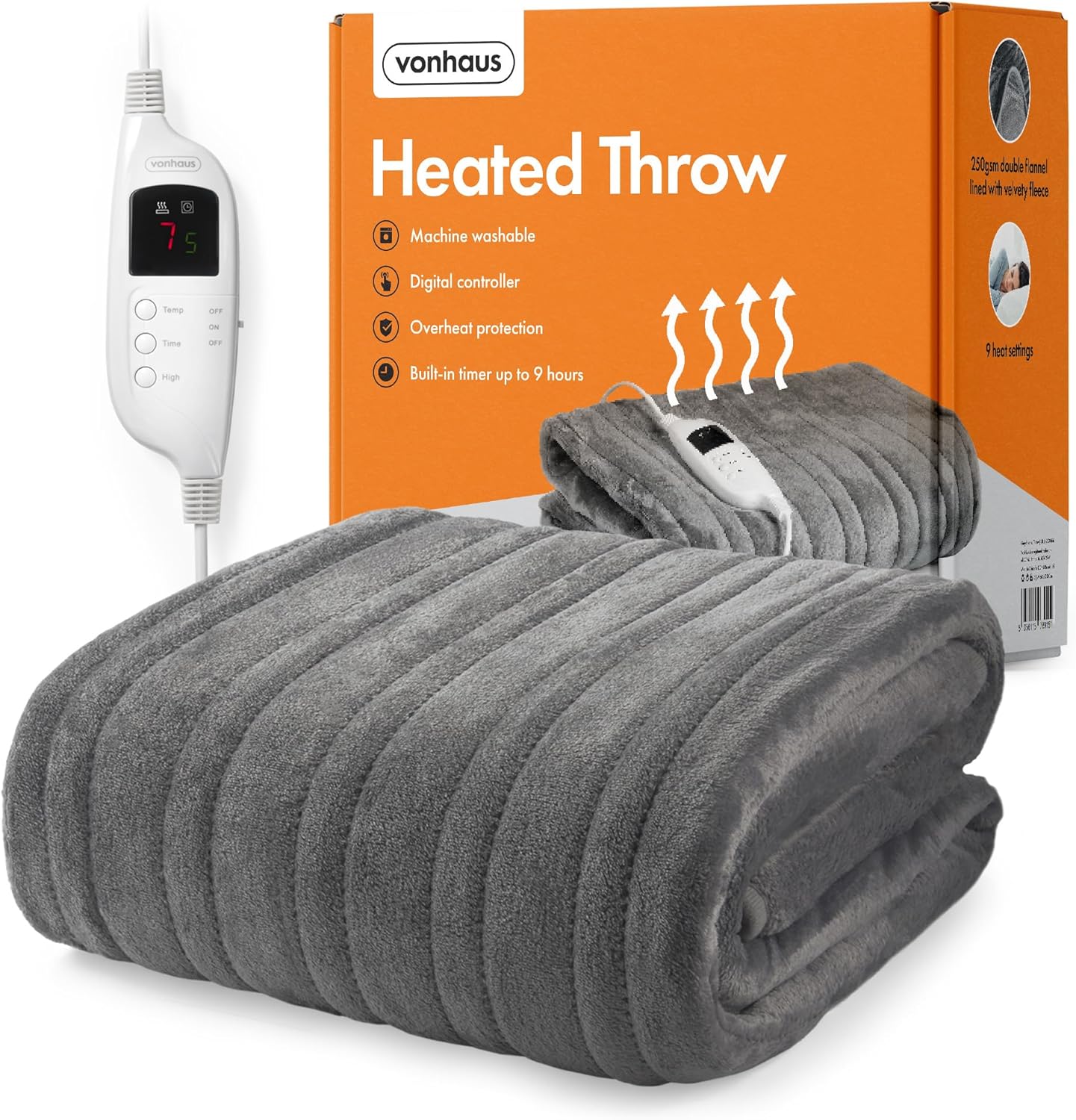 VonHaus Heated Throw Blanket – Electric Over Throw Fleece Blanket with Digital C...