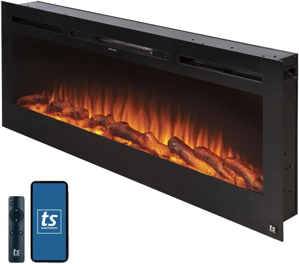 Touchstone Smart Electric Fireplace-The Sideline 50 Inch Wide-in Wall Recessed-3...