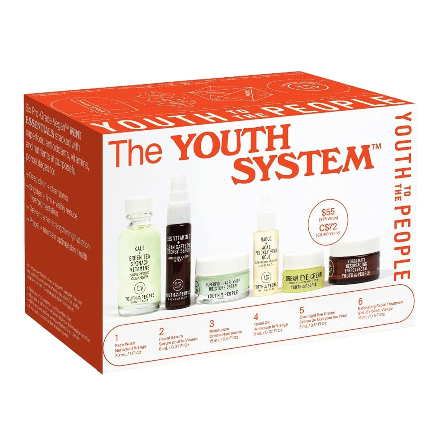 Youth To The People The Youth System - 6 Piece Set with Superfood Cleanser, Face...