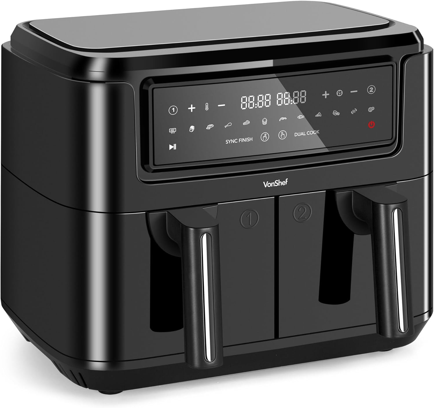 VonShef Dual Air Fryer 9L - 2 Silicone Liners, Double Large Family Size, XL Capa...