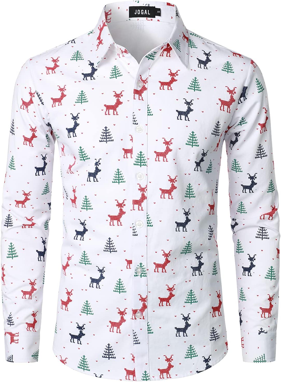 JOGAL Mens Fun Christmas Print Santa Claus Shirts Long Sleeve Button Up Dress Sh...