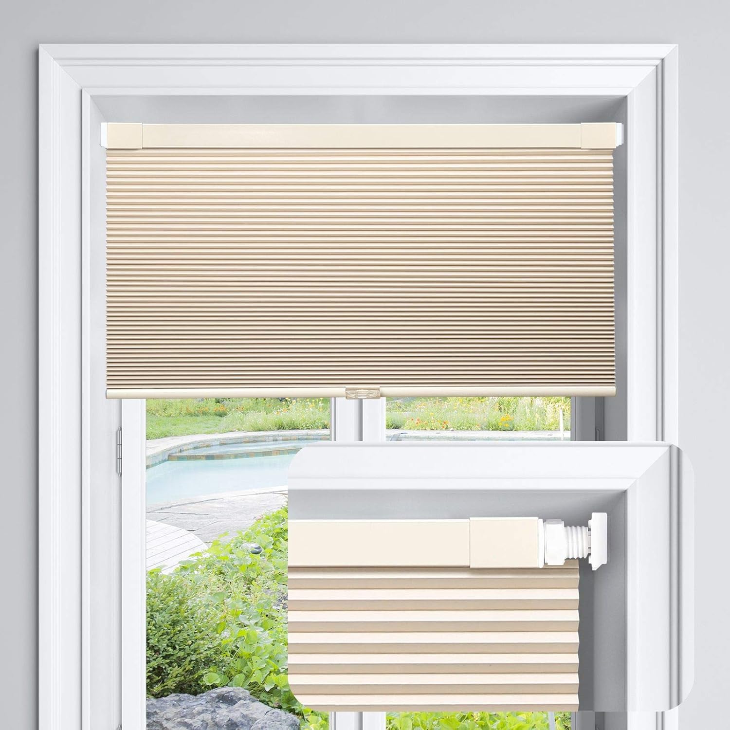 LazBlinds Cordless Cellular Shades, No Tools No Drill Blackout Honeycomb Shades...