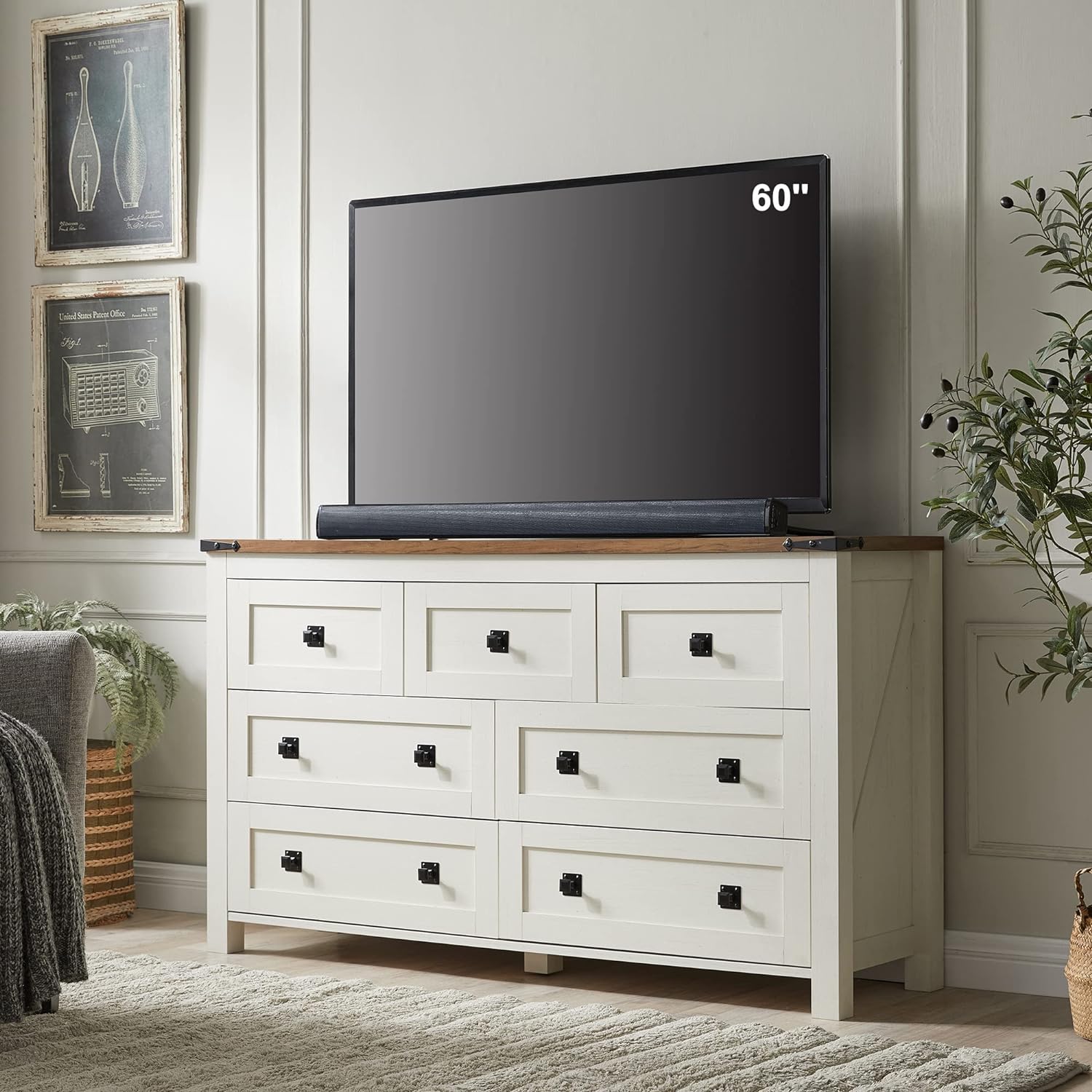 T4TREAM Farmhouse 7 Drawers Dresser Wood Rustic Tv Stand, Storage Organizer for...