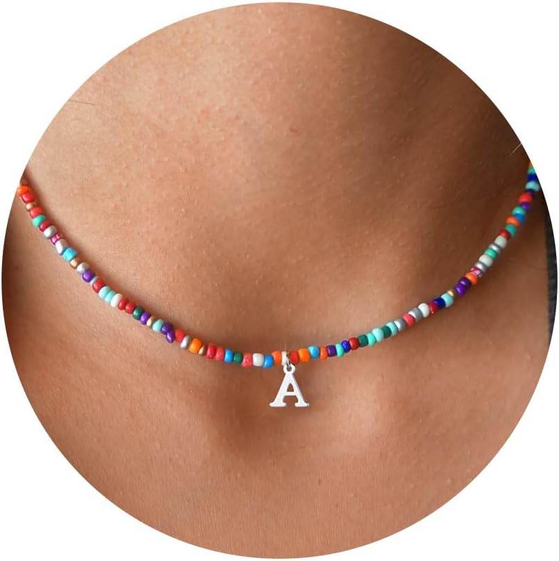 Yoosteel Colorful Beaded Initial Necklaces for Girls Gifts - Cute Choker Initial...