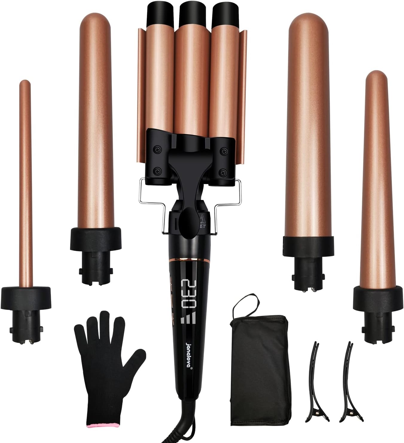 janelove Hair Curler, Curling Wand, with 3 Barrel Hair Waver, Hair Iron Set from...