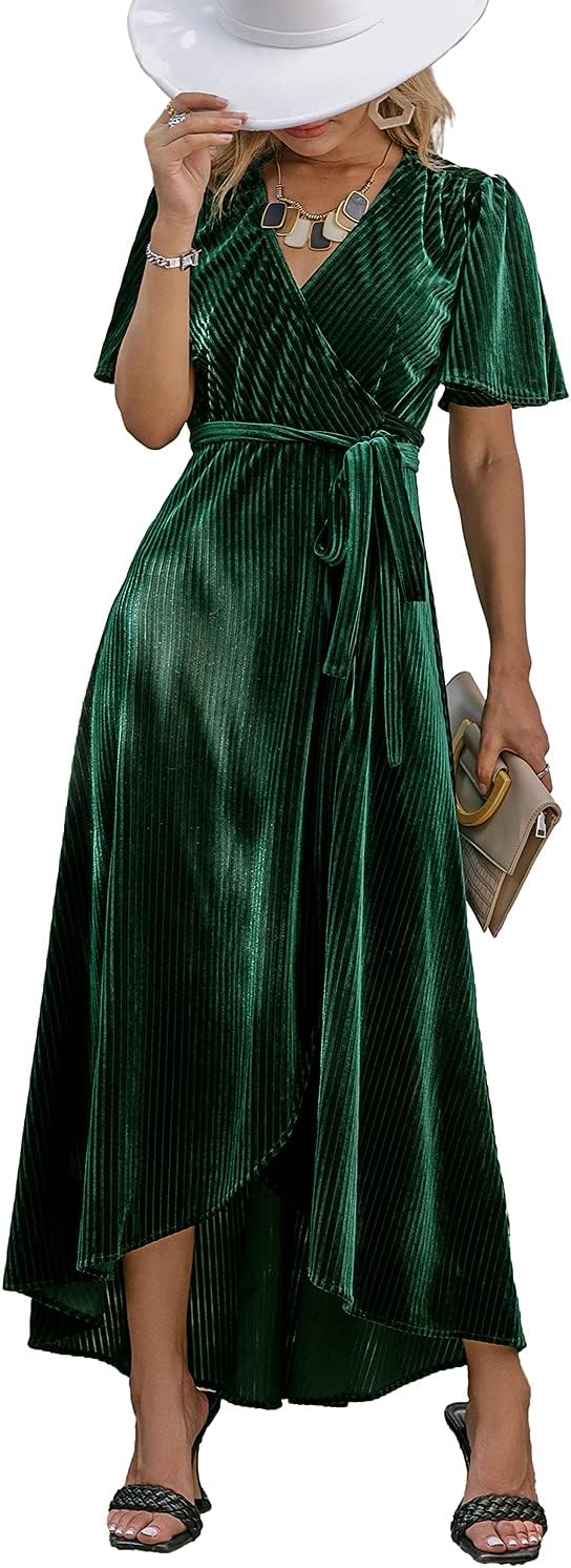 BerryGo Women's Velvet V Neck Wrap Semi Formal Dress Cocktail Party Maxi Dress f...
