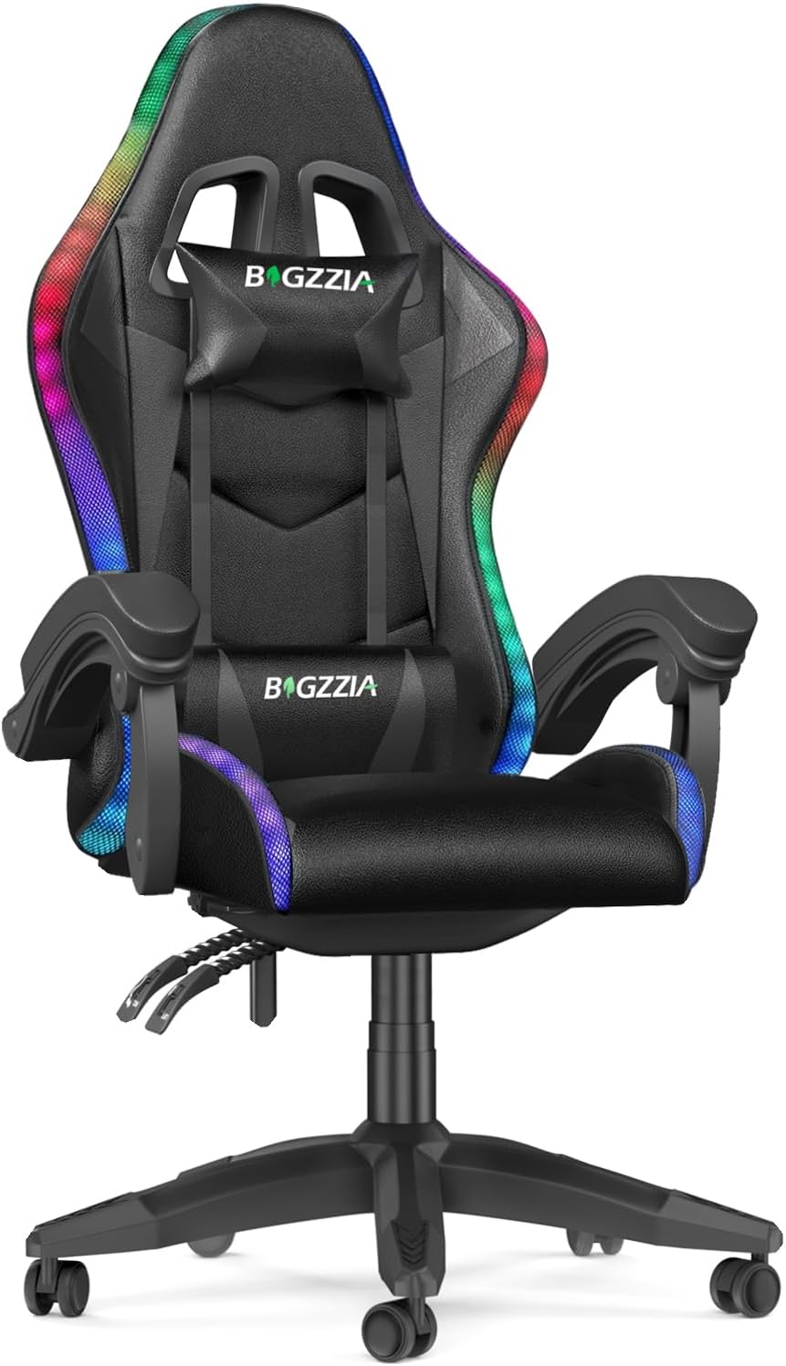 bigzzia RGB Gaming Chair with LED Lights and Ergonomic Computer Chair Reclining...