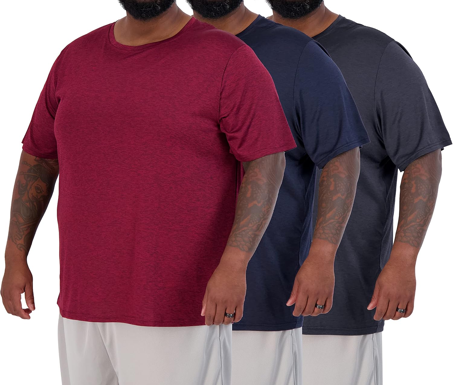 Real Essentials 3 Pack: Men’s Big & Tall Tech Stretch Long-Sleeve & Short-Sleeve...