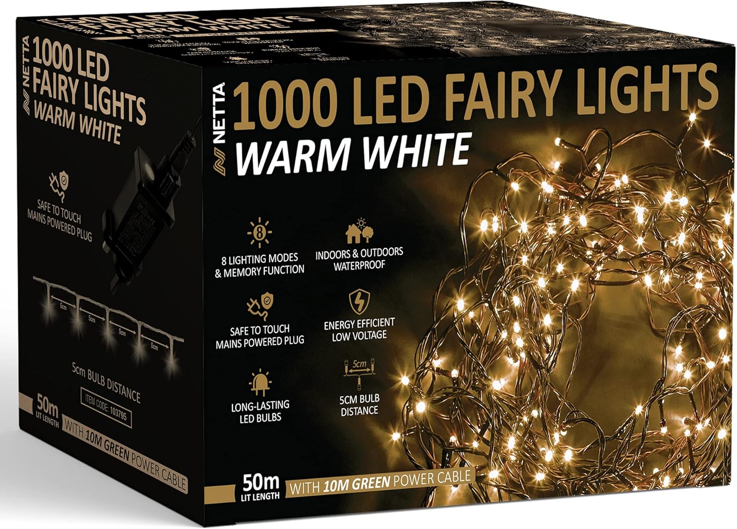 NETTA Christmas Tree Fairy Lights 1000 LED 50m Warm White with 8 Different Modes...