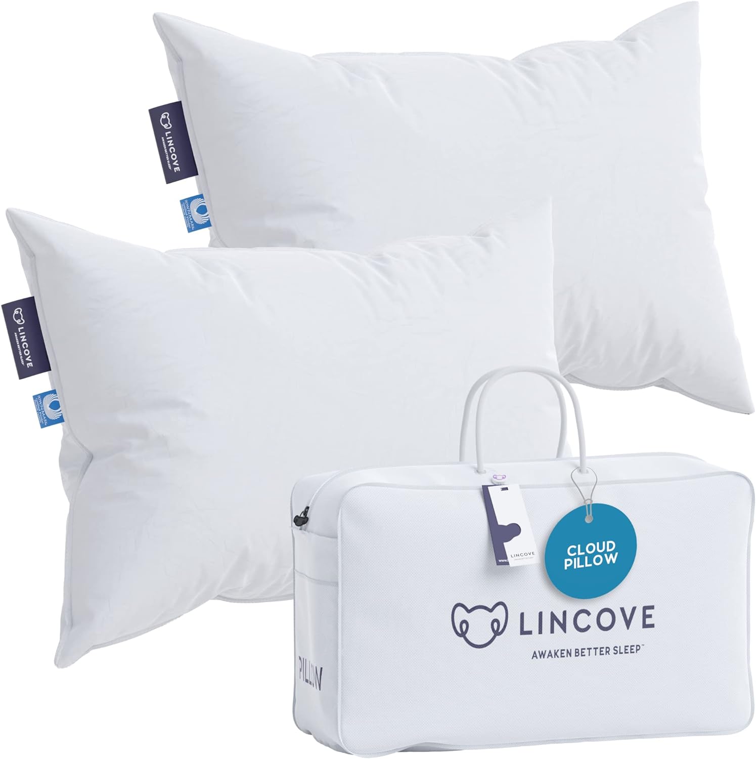 Lincove 100% Cloud Natural Canadian White Down Luxury Sleeping Pillow - 625 Fill...