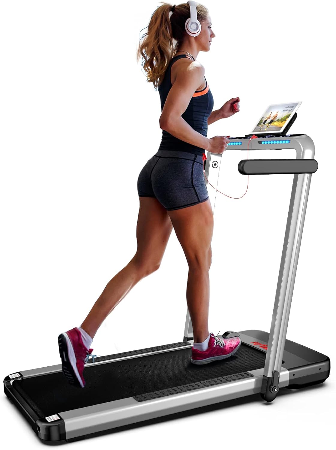 2 in 1 Folding Treadmill, FLYLINKTECH Home Quiet Treadmill with Bluetooth Contro...