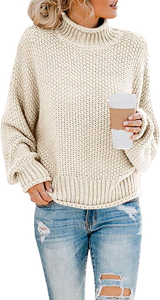 Imuedaen Women's Turtleneck Jumpers Casual Batwing Sweaters Long Sleeve Pullover...