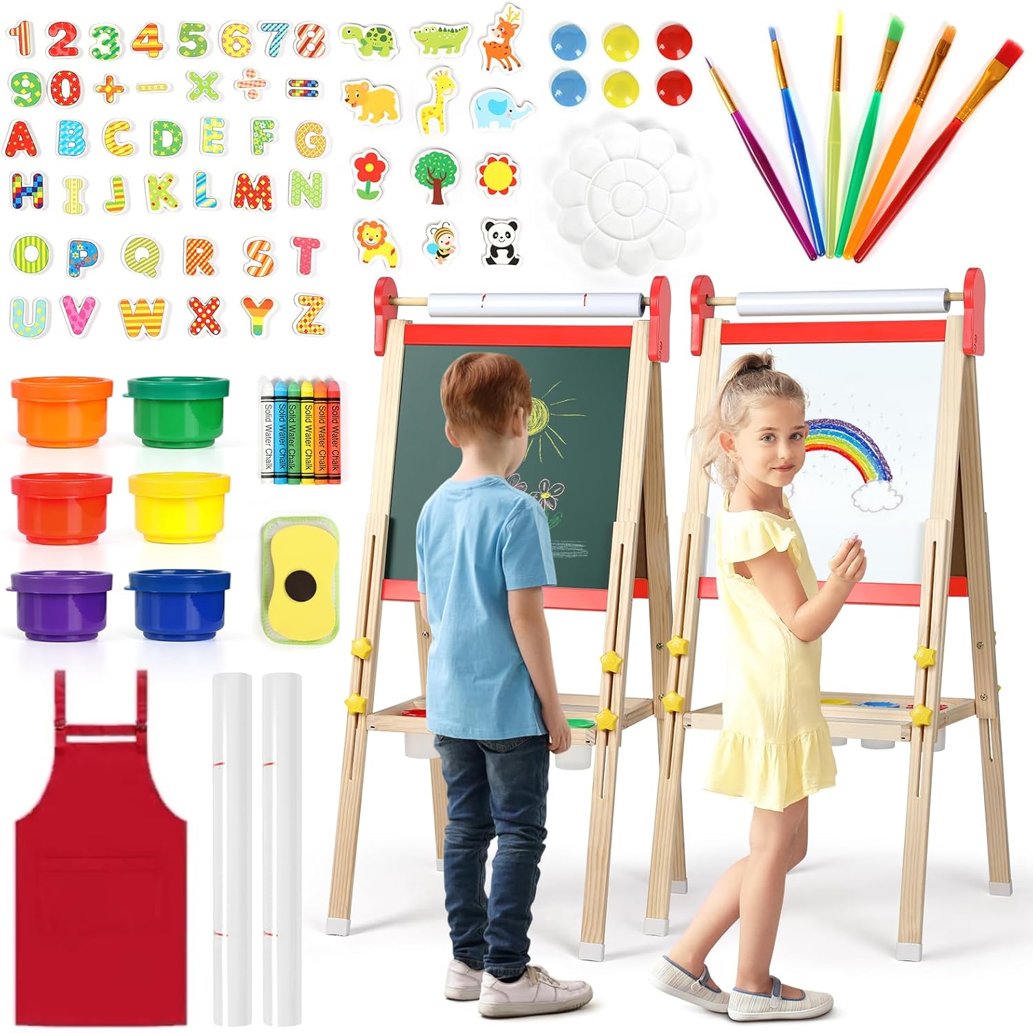 Kids Easel, 3 in 1 Kids Easel Stand for Painting with Magnetic Board Drawing Pap...