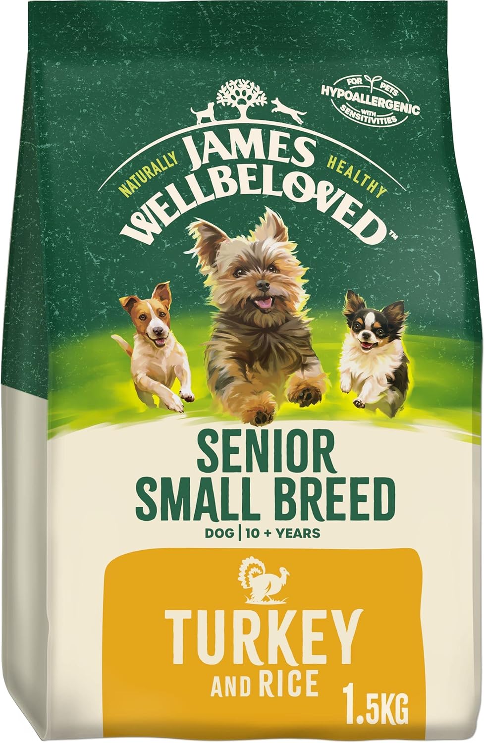 James Wellbeloved Senior Small Breed Turkey & Rice 1.5 kg Bag, Hypoallergenic Dr...