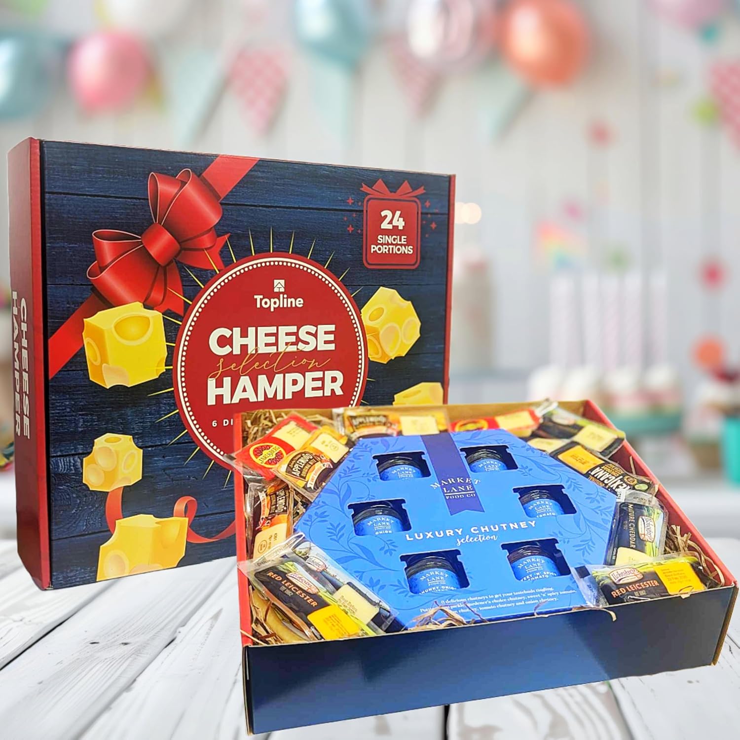 TOPLINE Luxury Selection of 9 Different Cheeseboard Varieties and 6 Chutney's Gi...