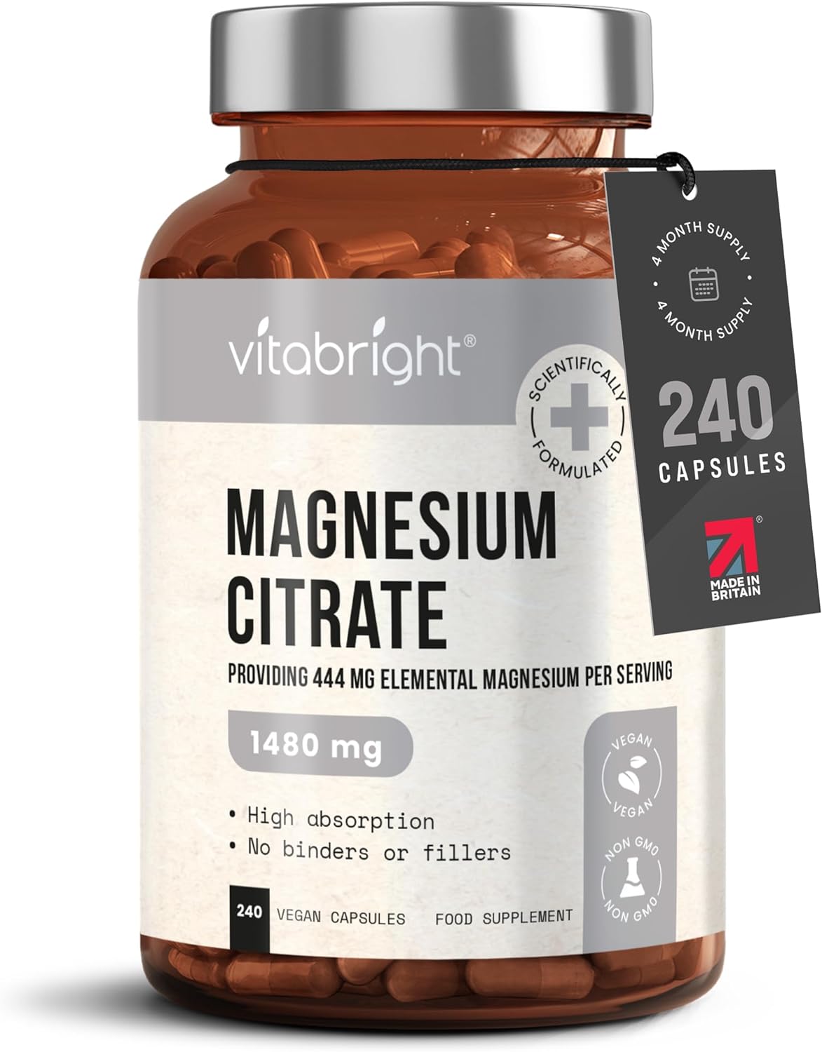 Magnesium Citrate Capsules 1480mg x4 Months Tablets High Strength Magnesium for...