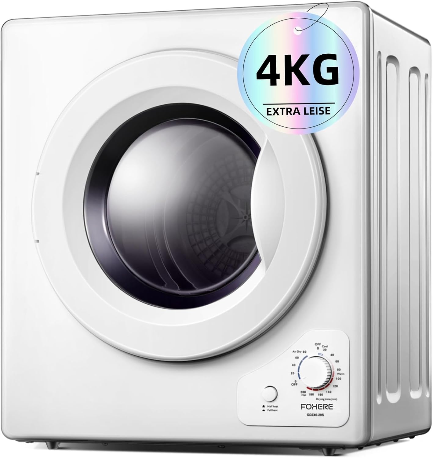 4KG Vented Tumble Dryer, FOHERE 1200W Compact Vented Tumble Dryer, 5 Auto Drying...