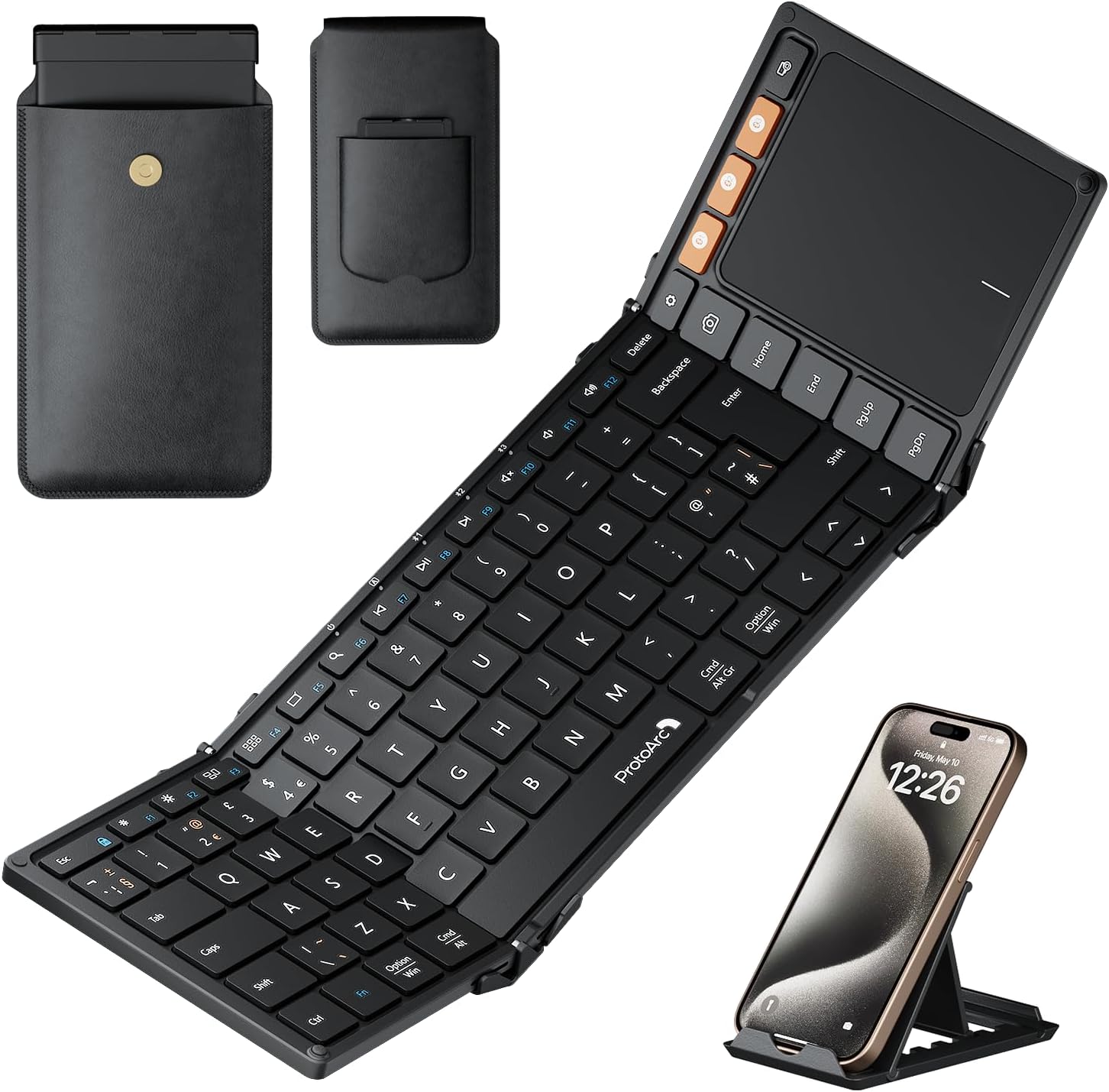 ProtoArc XK01 TP Foldable Bluetooth Keyboard with Touchpad, Folding Portable Tra...