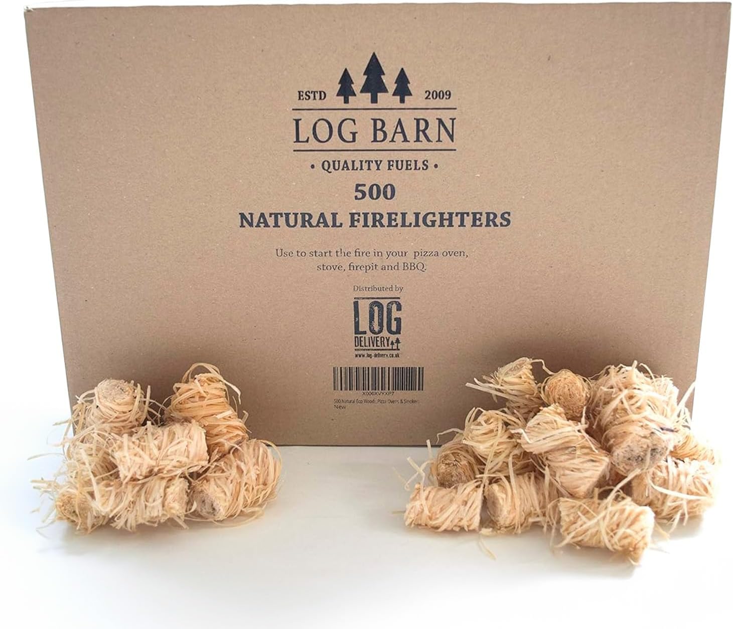 Log Barn Natural Firelighters (Box of 500). Natural Fire Lighters for Wood Burne...