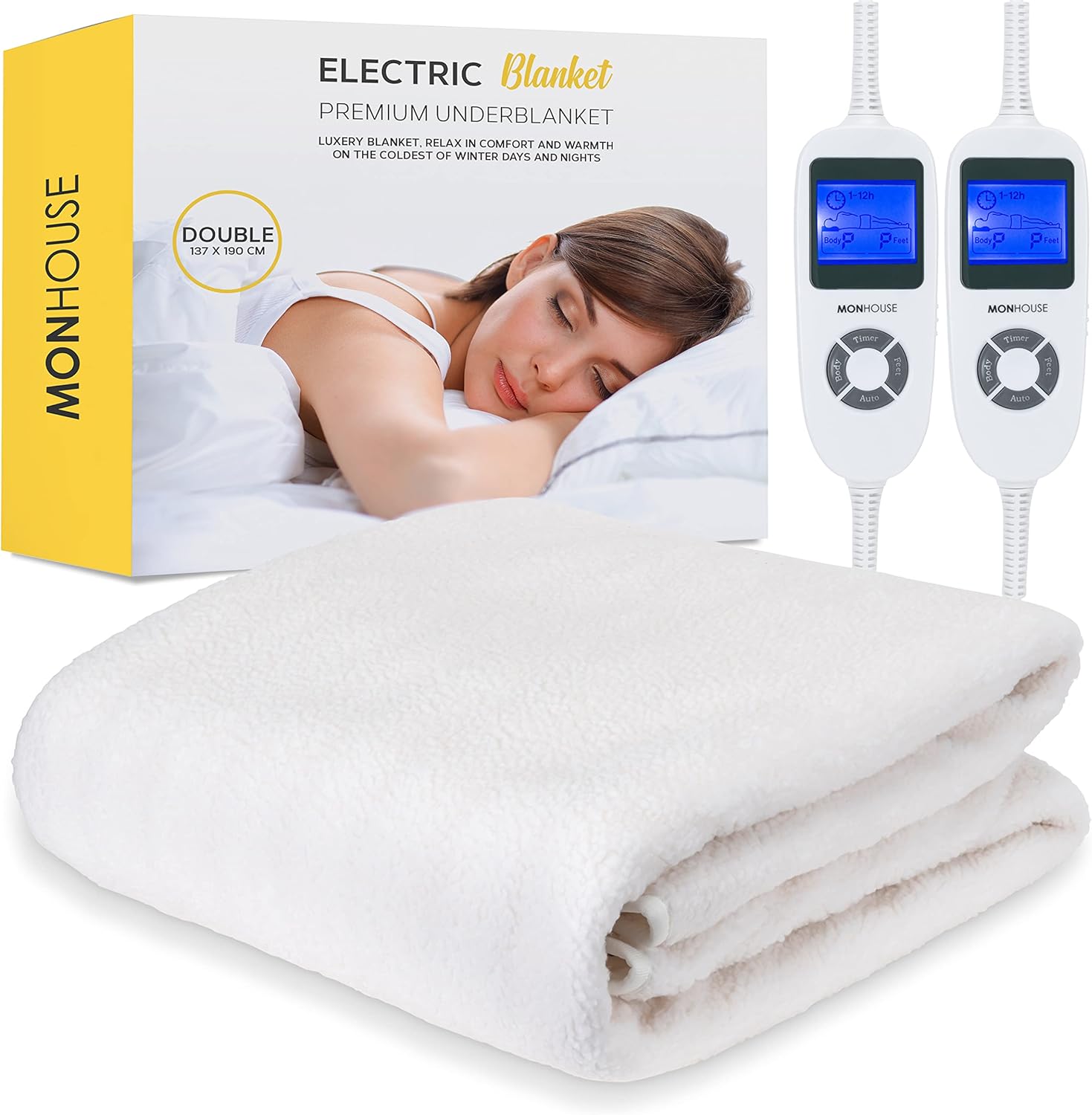 MONHOUSE Premium Soft Fleece Electric Blanket - Heated Under Blanket - Double 13...