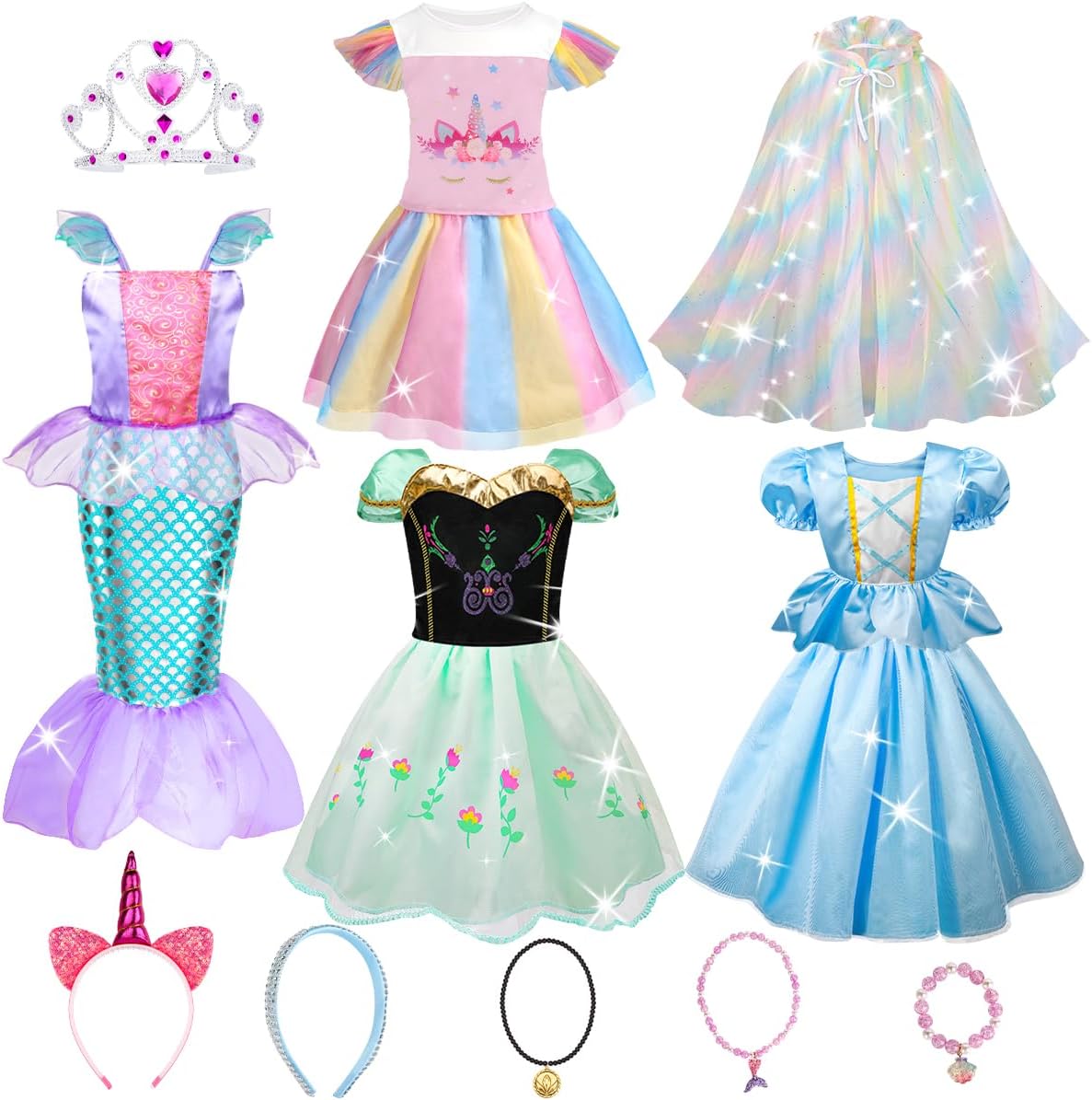 Princess Costumes for Girls - 4 Sets of Princess Fancy Dresses for Little Girls...