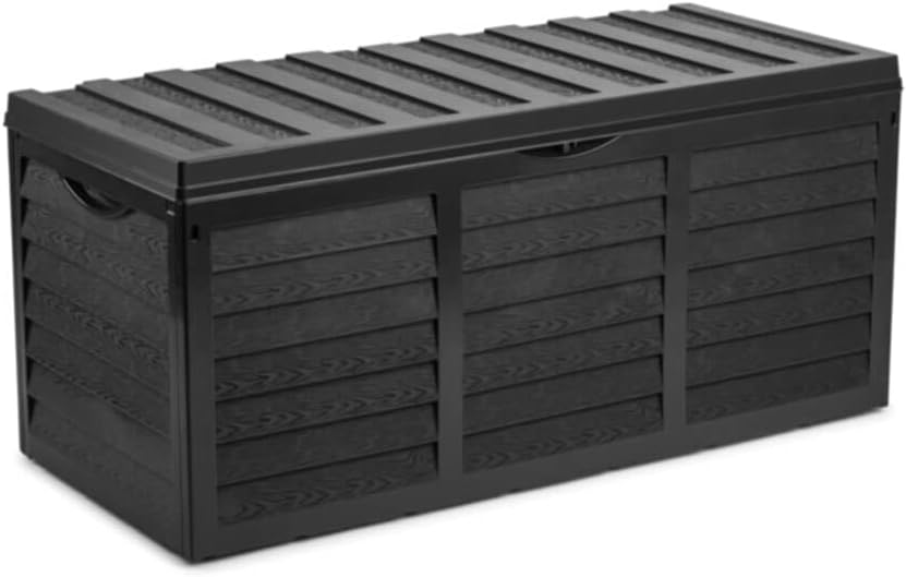 Gr8 Garden 320 Litre Black Plastic Storage Box Lid Patio Shed Utility Cushion Ch...