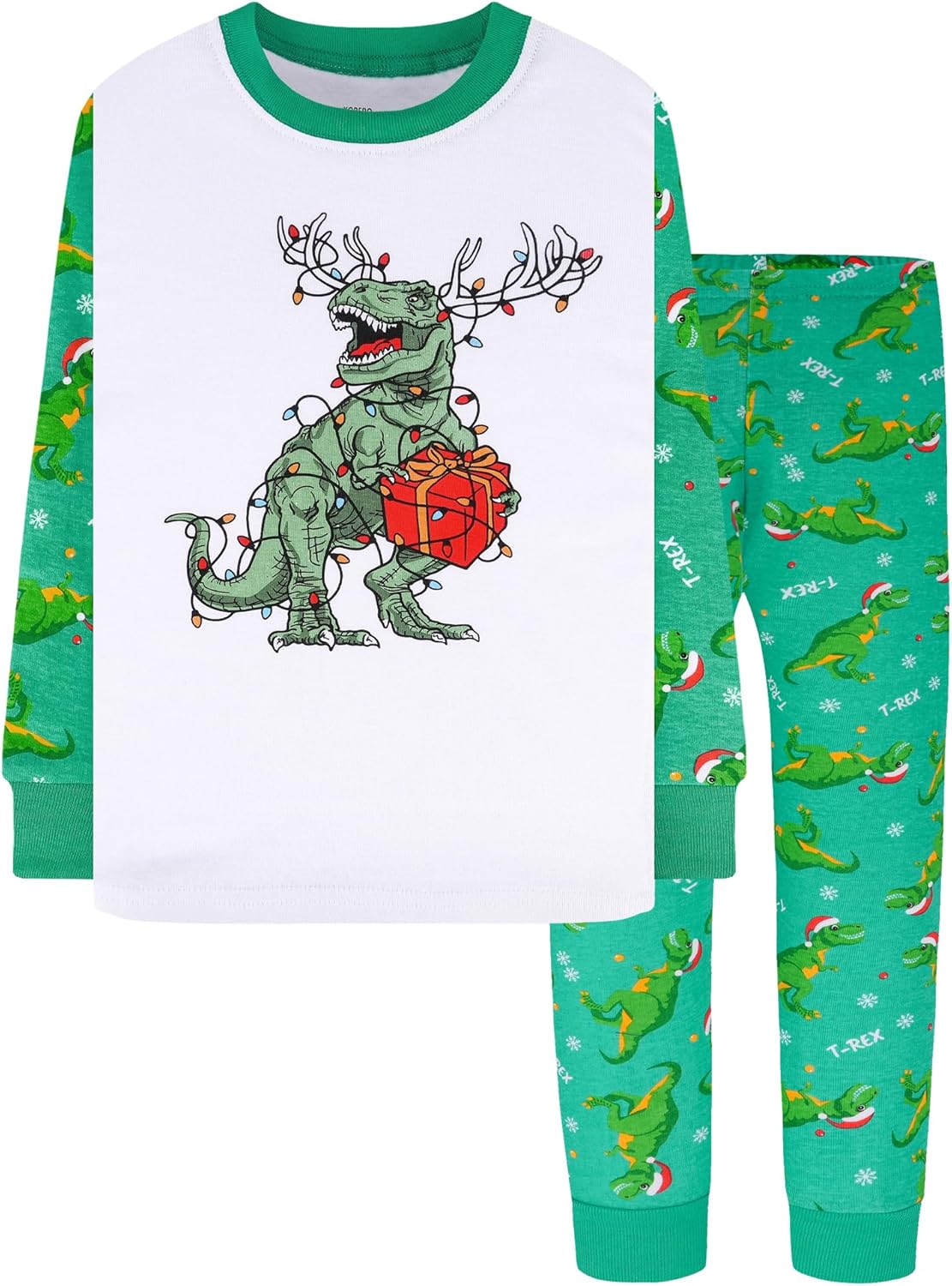 DAUGHTER QUEEN Kids Christmas Pajamas Size 18Months-12Years 7 2pcs-green-dinosau...