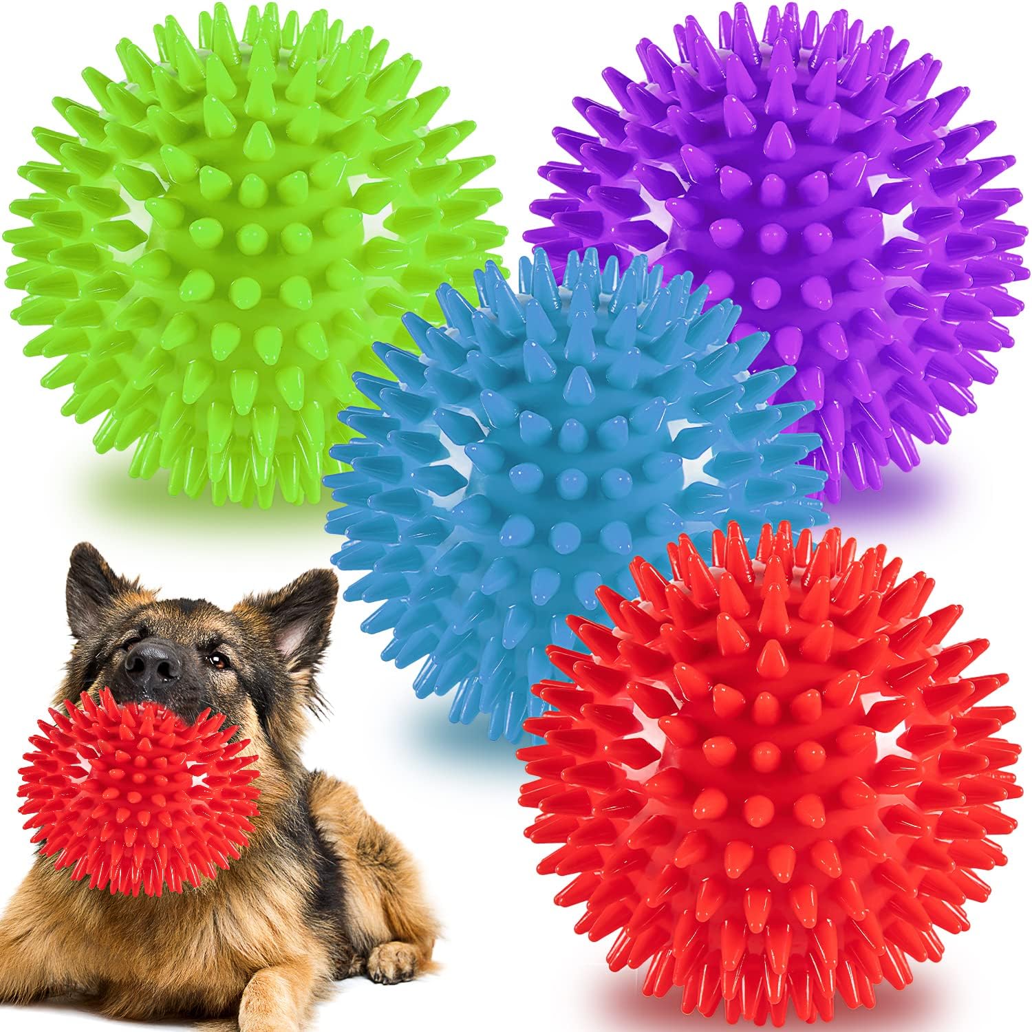 12cm Squeaky Dog Balls Toys for Medium Large Dogs 4 Pack Indestructible Dog Toys...