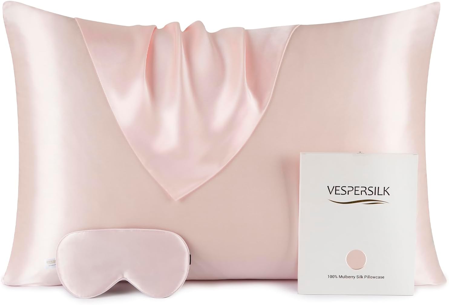 Vespersilk 100% Pure Mulberry Silk Pillowcase for Hair and Skin, with Eye Mask f...