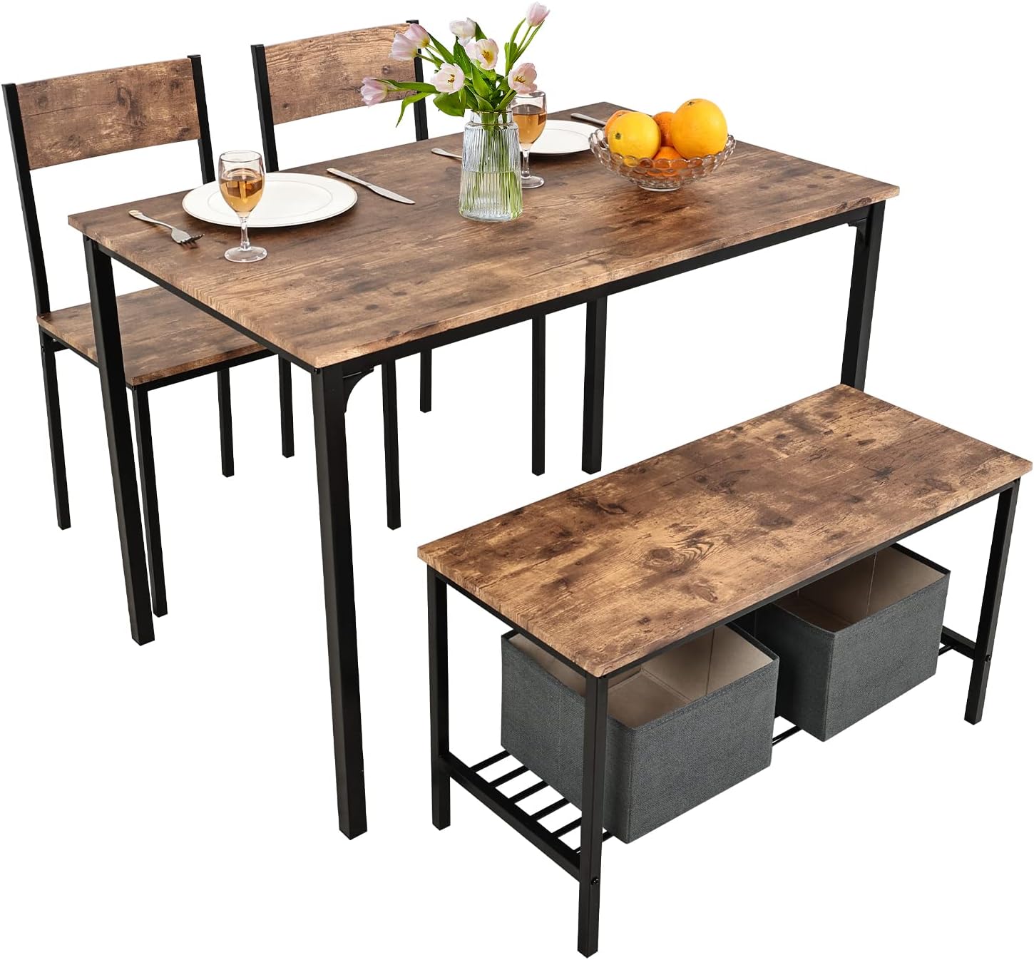 PULUOMIS Dining Table and 2 Chairs with Bench, Dining Table and Chairs Set 4 Pie...